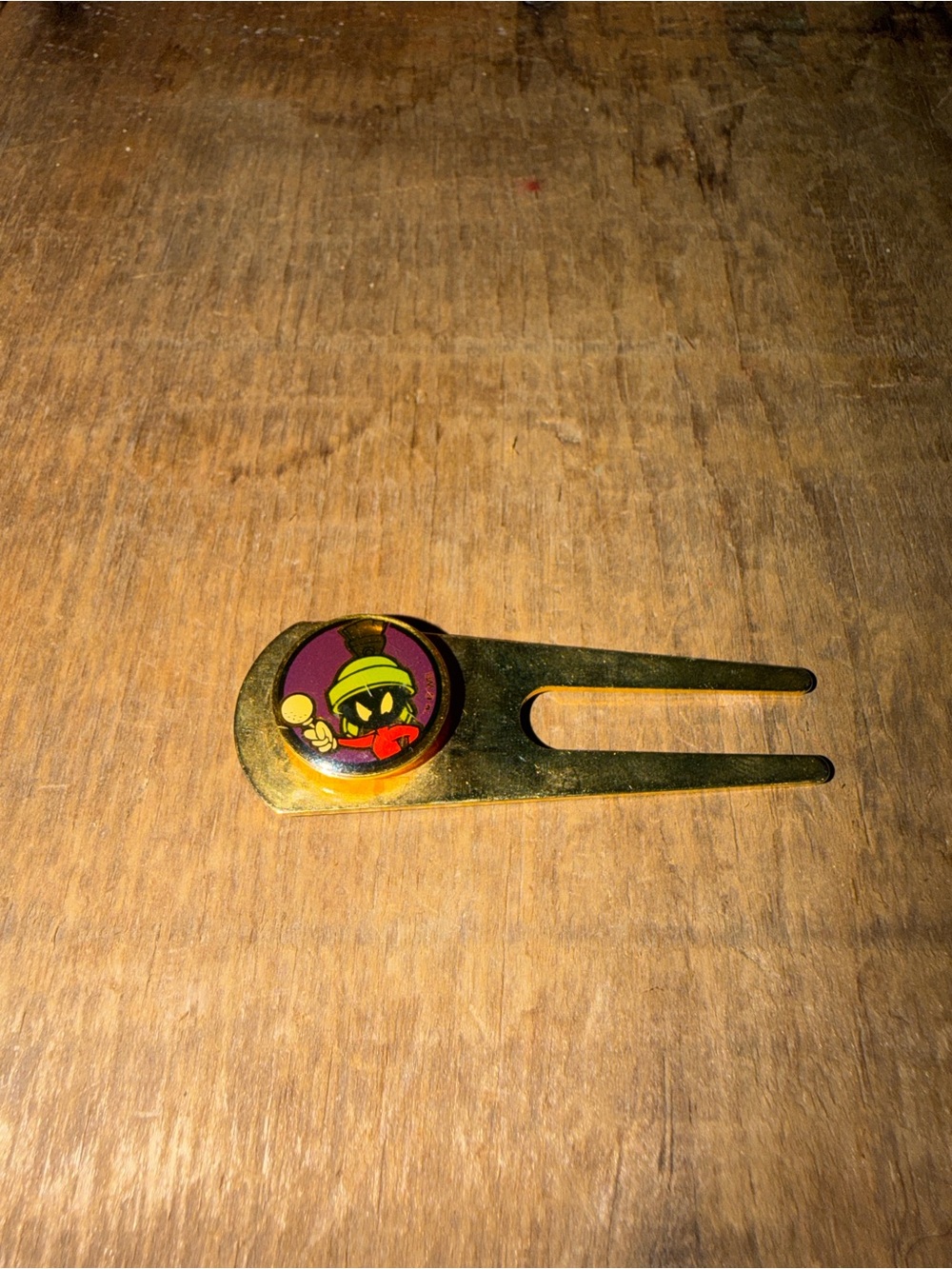 Gold Cartoon Golf Divot Tool with Purple Marvin the Martian Accent